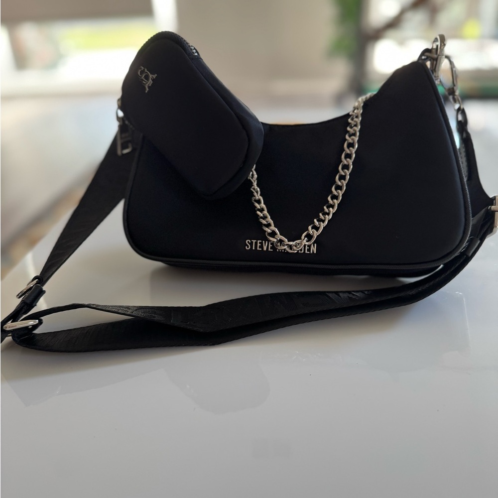 Steve Madden Black Shoulder Bag with Chain Accent